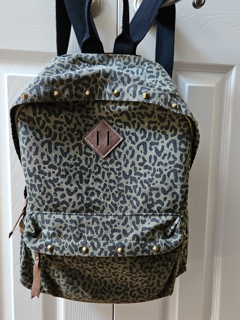 Olive Green Leopard Print Canvas Backpack - Stylish Everyday Carry